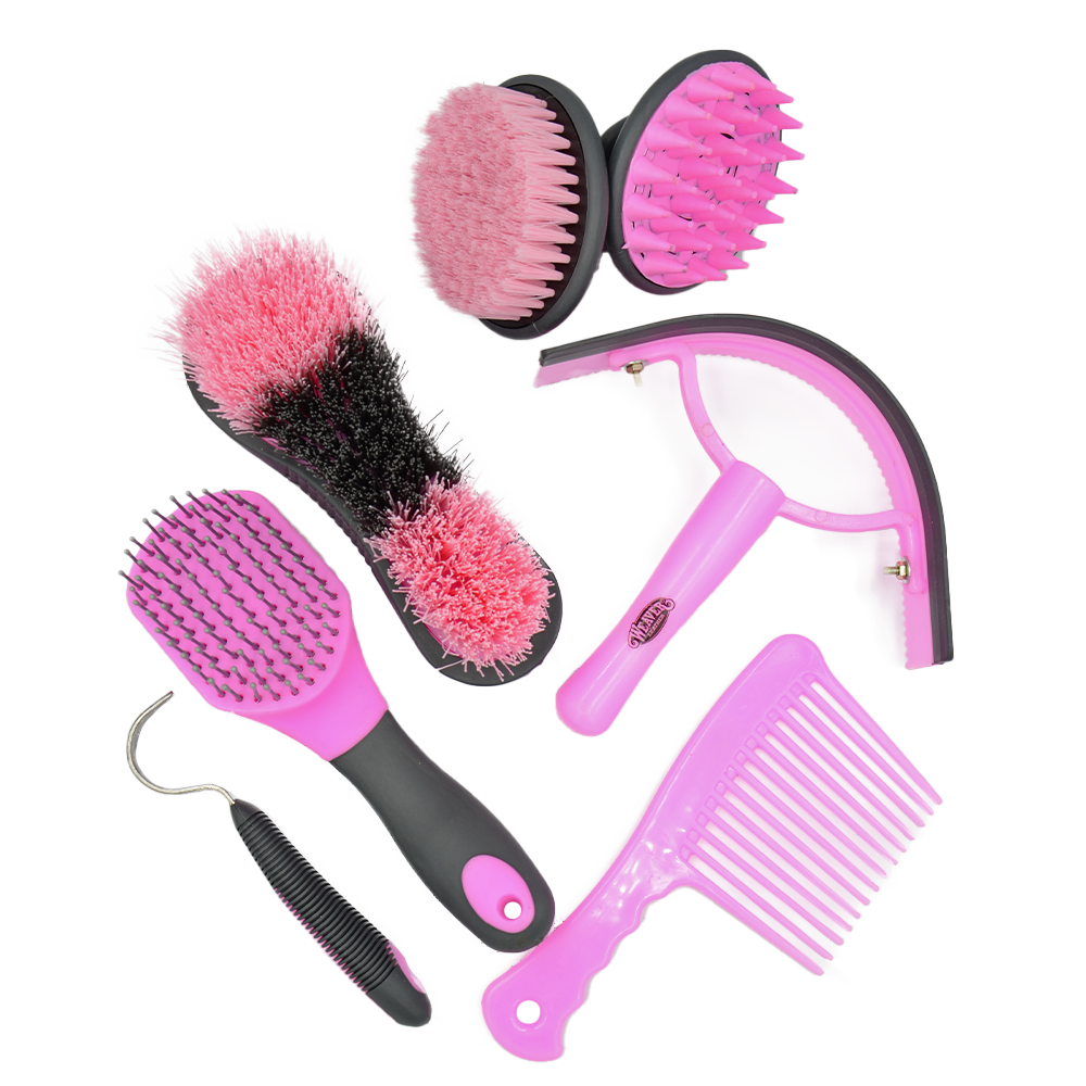 WEAVER KIT DE GROOMING CON 7 CEPILLOS VARIADOS (GRIS/ROSA)