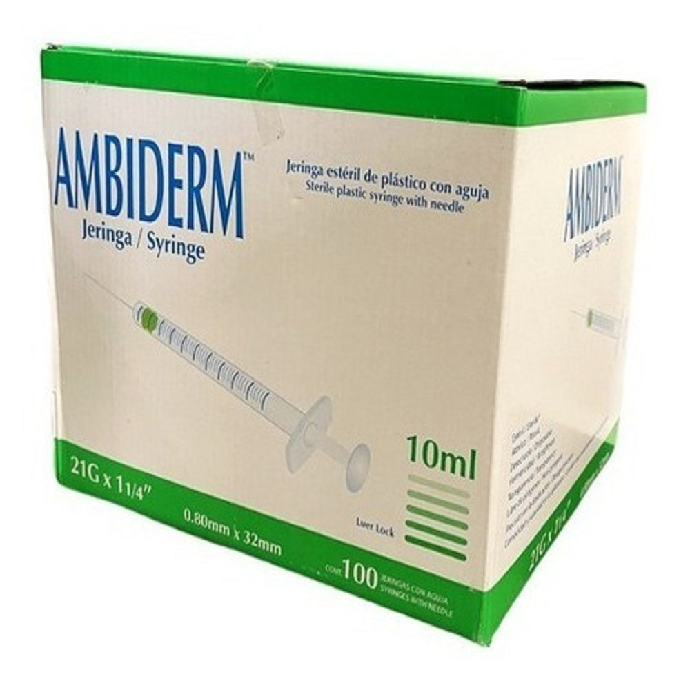 JERINGA ESTERIL AMBIDERM (10 ml LL Aguja 21 x 1 1/4 Caja con 100)