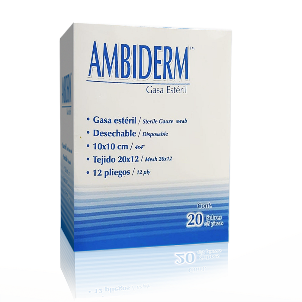GASA ESTERIL ALGODON 10 X 10 CM 12 PLIEGOS TRAMA 20 X 12 CAJA C/20 SOBRES C/5 PZAS