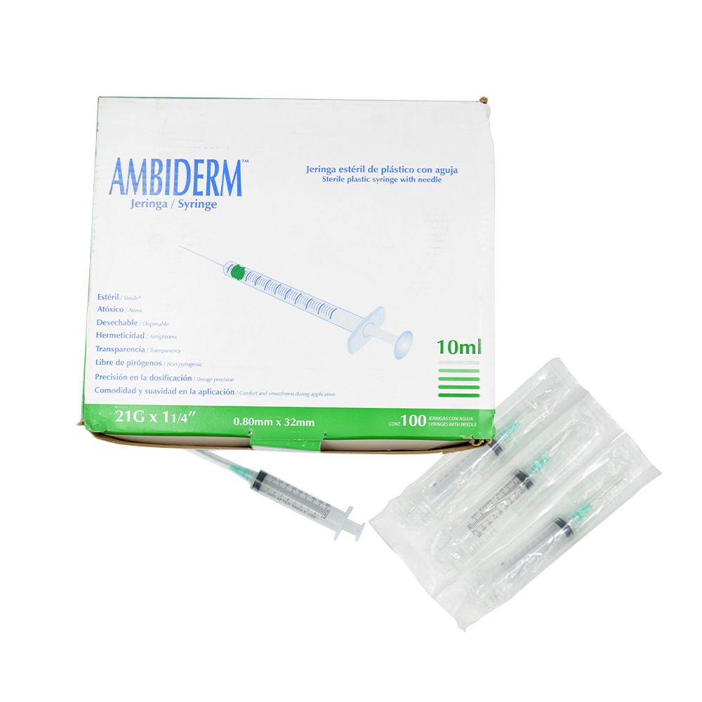 JERINGA ESTERIL AMBIDERM (10 ml LL Aguja 20 x 1 1/4 Caja con 100)