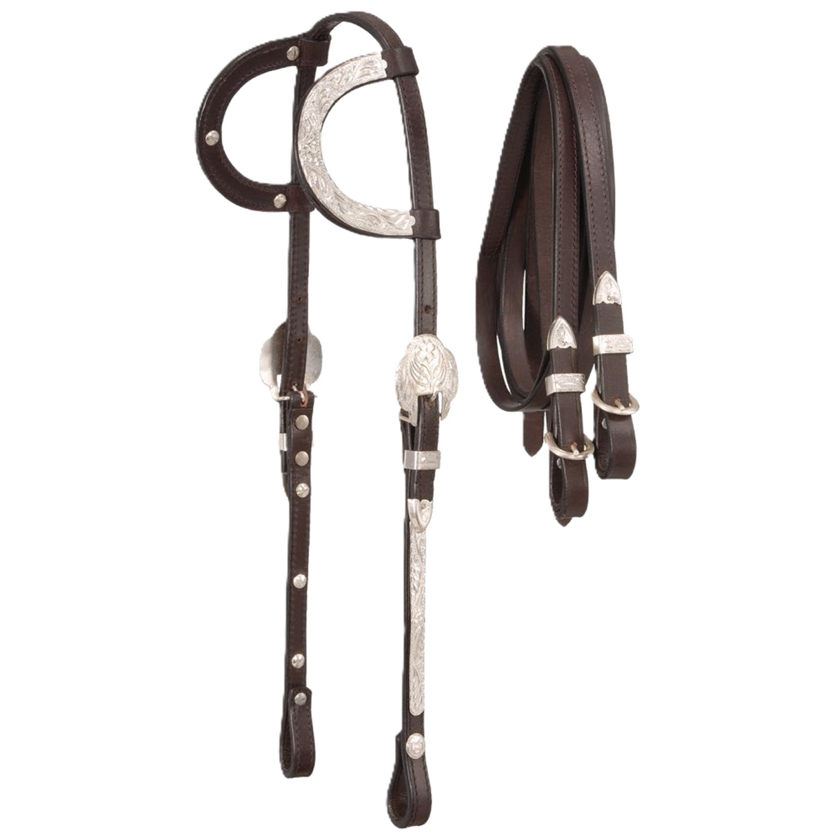 TOUGH 1 CONJUNTO DE CABEZADA DE DOBLE OREJA Y RIENDAS ROYAL KING CON ACENTOS PLATEADOS