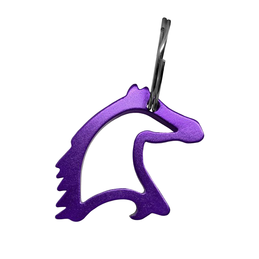 SHOWMAN LLAVERO Y DESCORCHADOR EN FORMA DE CABEZA DE CABALLO DE ALUMINIO 1 1/3'' (MORADO)