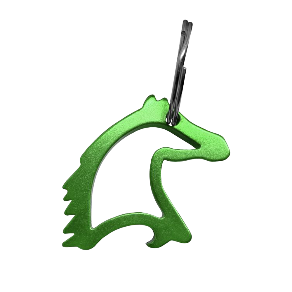 SHOWMAN LLAVERO Y DESCORCHADOR EN FORMA DE CABEZA DE CABALLO DE ALUMINIO 1 1/3'' (VERDE)