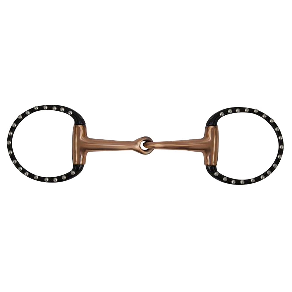 SHOWMAN BOCADO ESTILO EGGBUTT ANILLA DE ACERO NEGRO DE 8,25 CM CON PUNTOS PLATEADOS. BOCA ROTA DE ACERO INOXIDABLE DE 12,7 CM