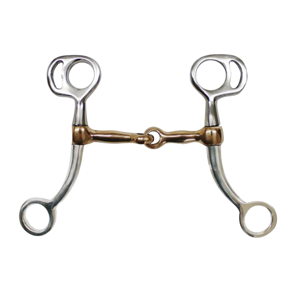 SHOWMAN BOCADO TOM THUMB MINI DE ACERO INOXIDABLE CON CARRILLAS DE 5.75". BOQUILLA ROTA DE COBRE DE 3.75".