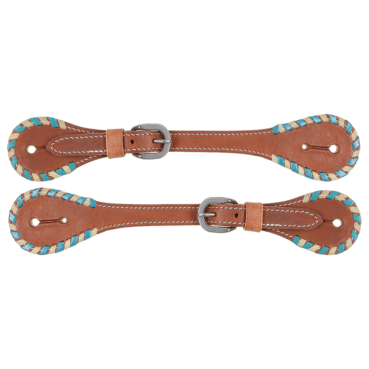 SHOWMAN CORREONES ARGENTINOS DE ESPUELA DE CUERO BLANCO Y AZUL VERDE