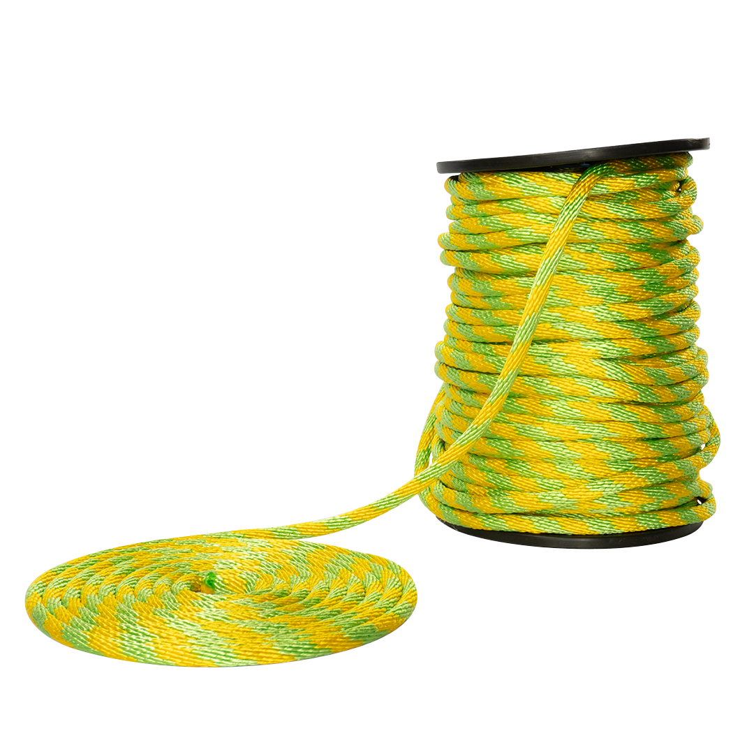 Carrete de 10 kg y rollo de cuerda Derby ST 5/8" Conatex color amarillo con limón