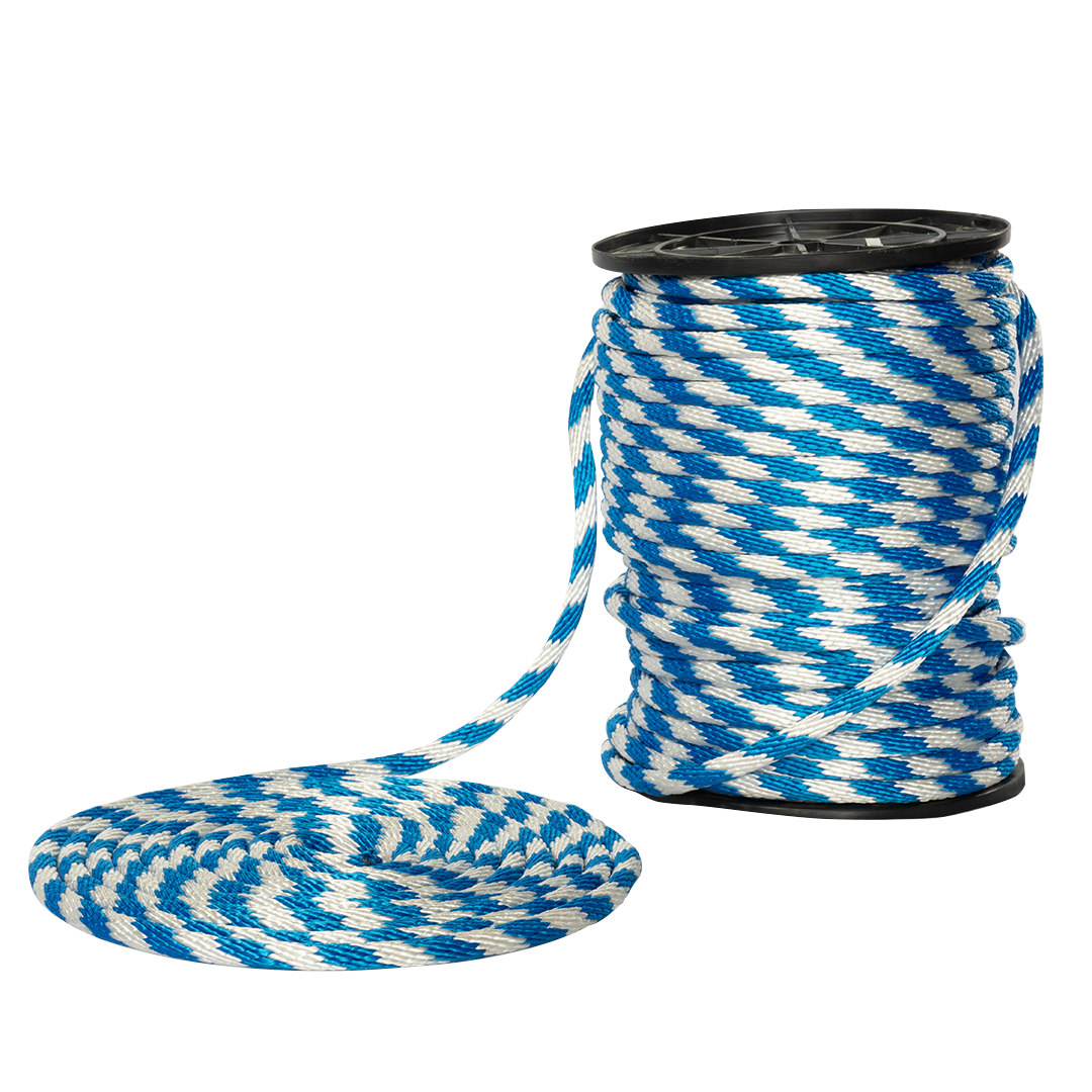 Carrete de 10 kg y rollo de cuerda Derby ST 5/8" Conatex color blanco con azul rey