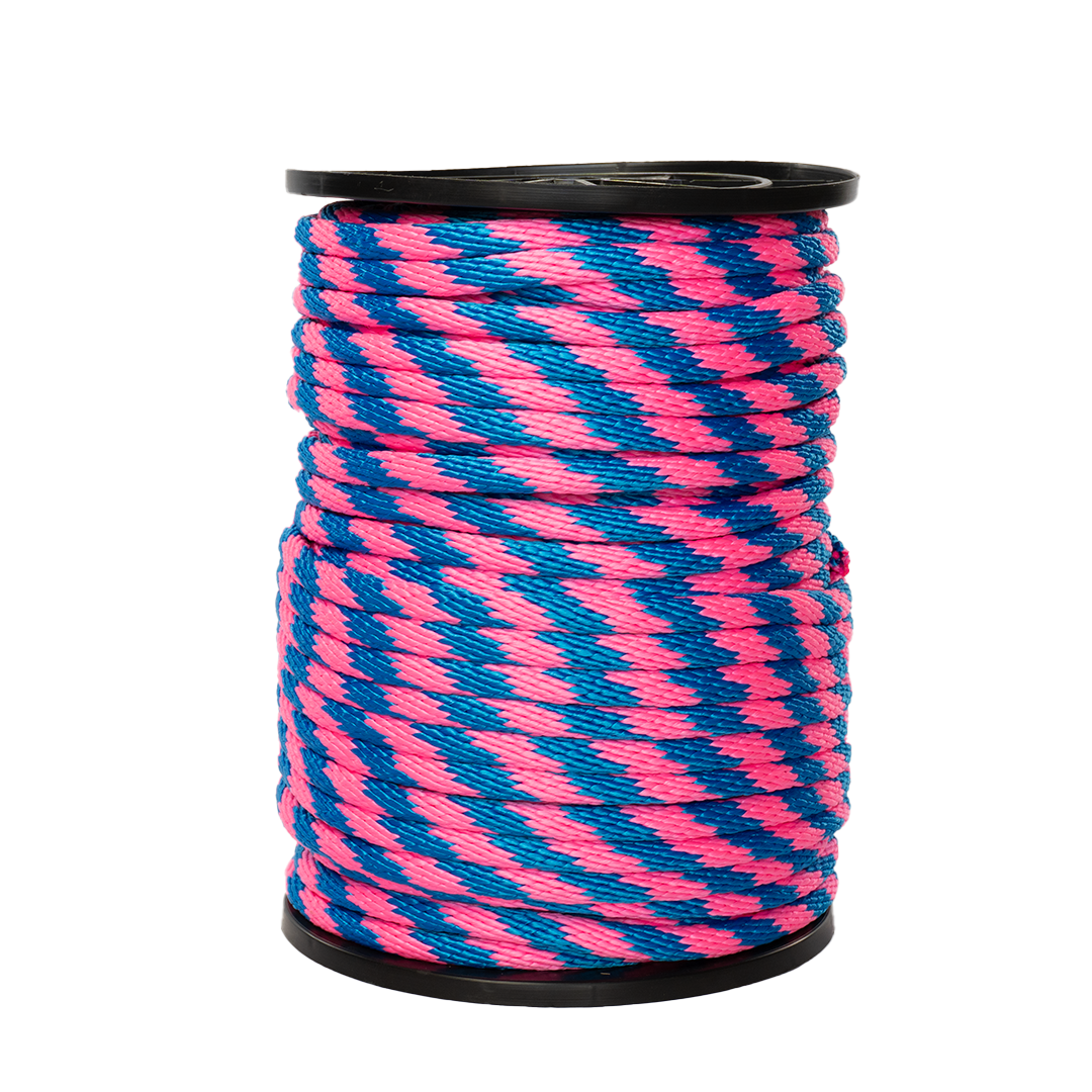 Carrete de 10 kg de cuerda Derby ST 5/8" Conatex color rosa con azul rey
