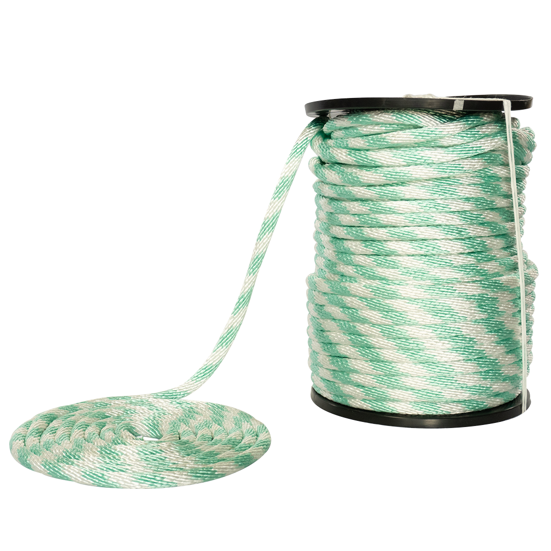 Carrete de 10 kg y rollo de cuerda Derby ST 5/8" Conatex color blanco con turquesa