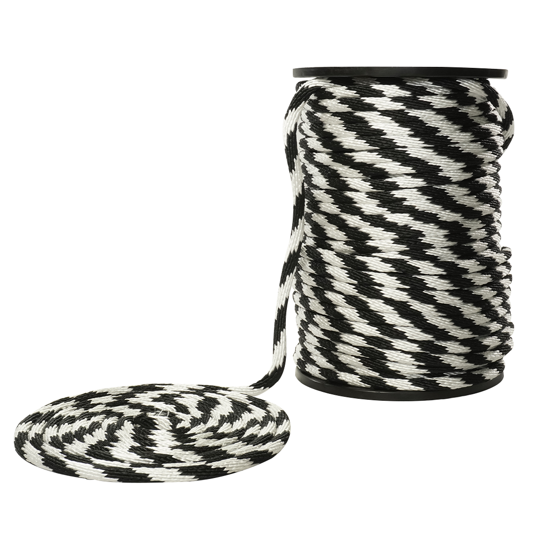 Carrete de 10 kg y rollo de cuerda Derby ST 5/8" Conatex color blanco con negro