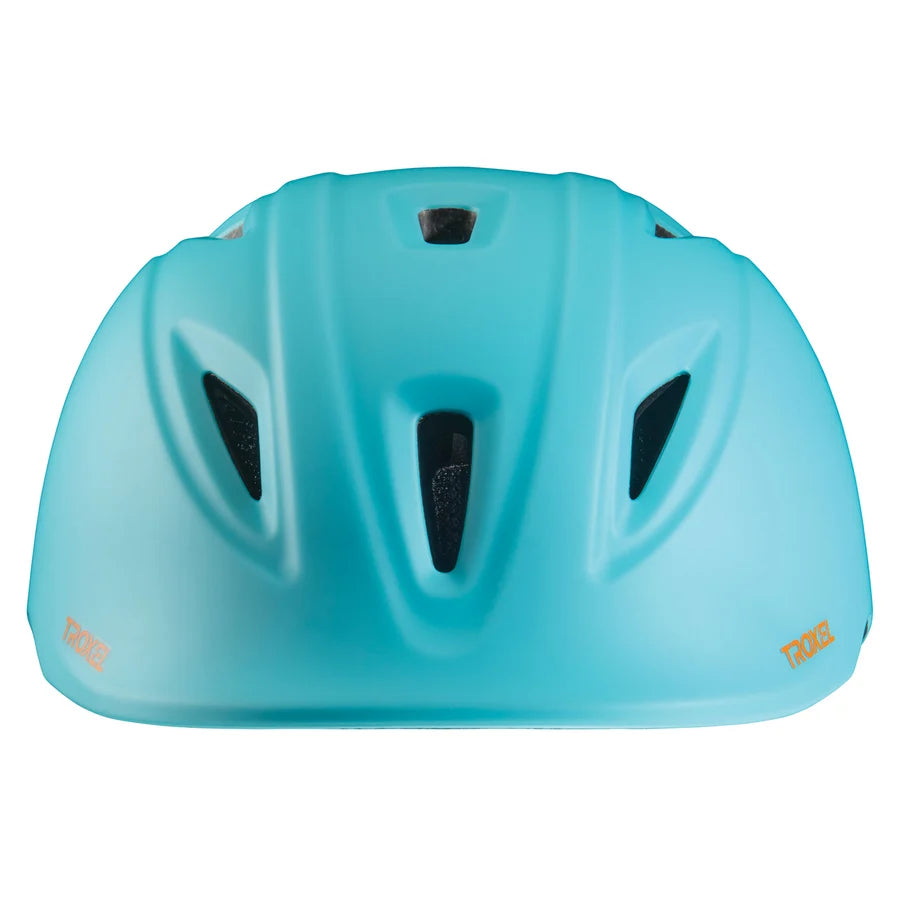Casco de equitación Troxel Youngster verde azulado, vista frontal con las ventilas