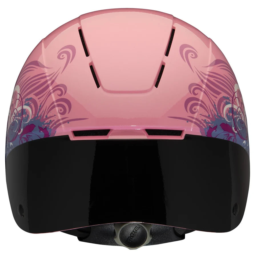 Casco de equitación Troxel Spirit Skydream rosa, vista lateral con banda inferior negra
