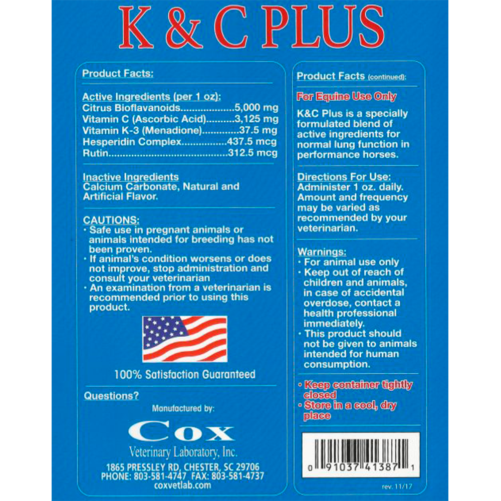 K & C PLUS 5 LBS ( BIOFLAVANOIDES CÍTRICOS ) Remedio en polvo p / caballos sangradores