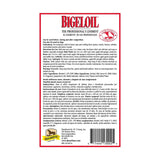 Panel posterior de la etiqueta de Bigeloil Liniment con las cinco modalidades de uso y diluciones
