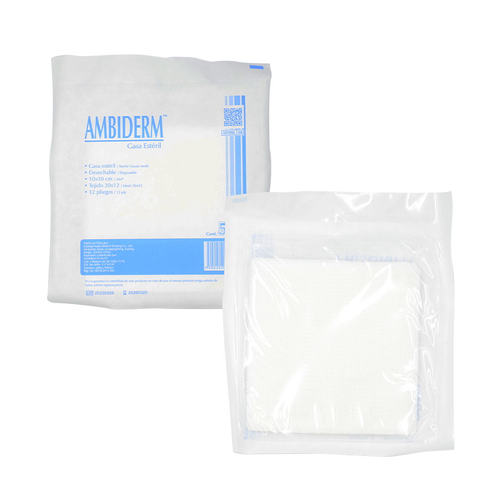 GASA ESTERIL ALGODON 10 X 10 CM 12 PLIEGOS TRAMA 20 X 12 CAJA C/20 SOBRES C/5 PZAS