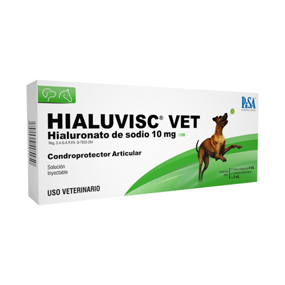 HIALUVISC VET SOLUCIÓN INYECTABLE (ACIDO HIALURONICO 10 mg/mL) 2 FRASCOS DE 4 ML