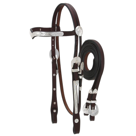 TOUGH 1 CONJUNTO CABEZADA Y RIENDAS DE CUERO ROYAL KING V BROWBAND