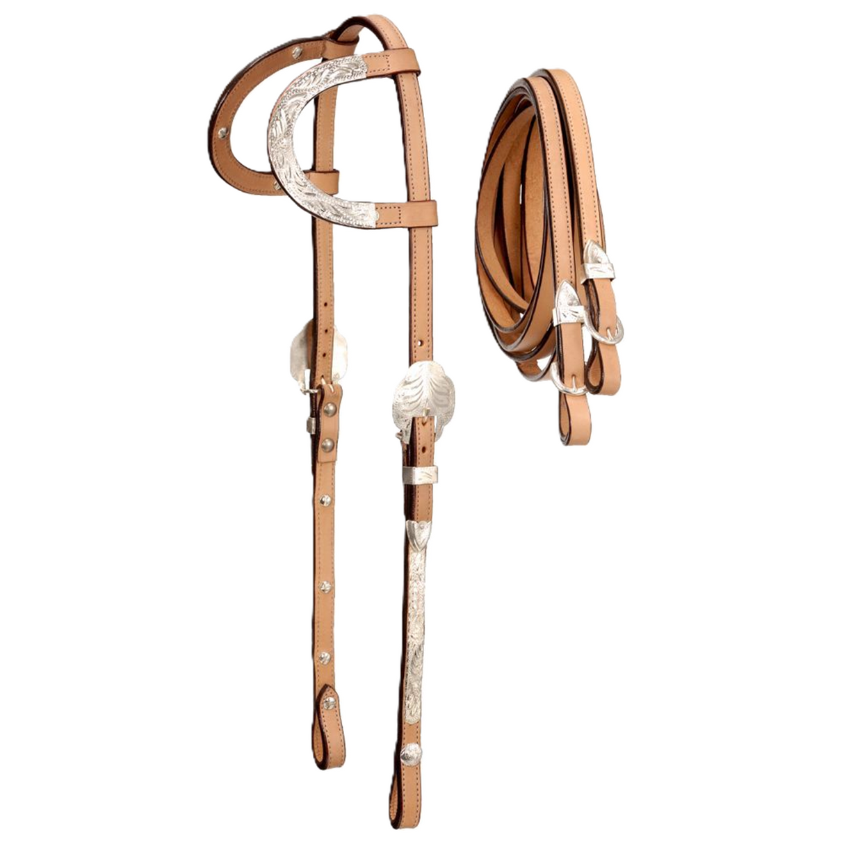 TOUGH 1 CONJUNTO DE CABEZADA DE DOBLE OREJA Y RIENDAS ROYAL KING CON ACENTOS PLATEADOS