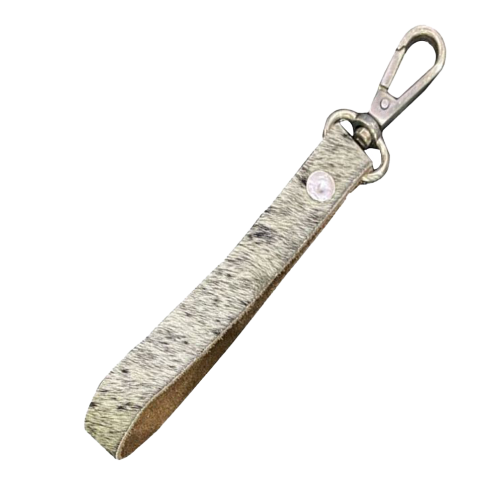 SHOWMAN HAIR ON COWHIDE WRISTLET LOOP (CLIP LLAVERO) (GRIS)