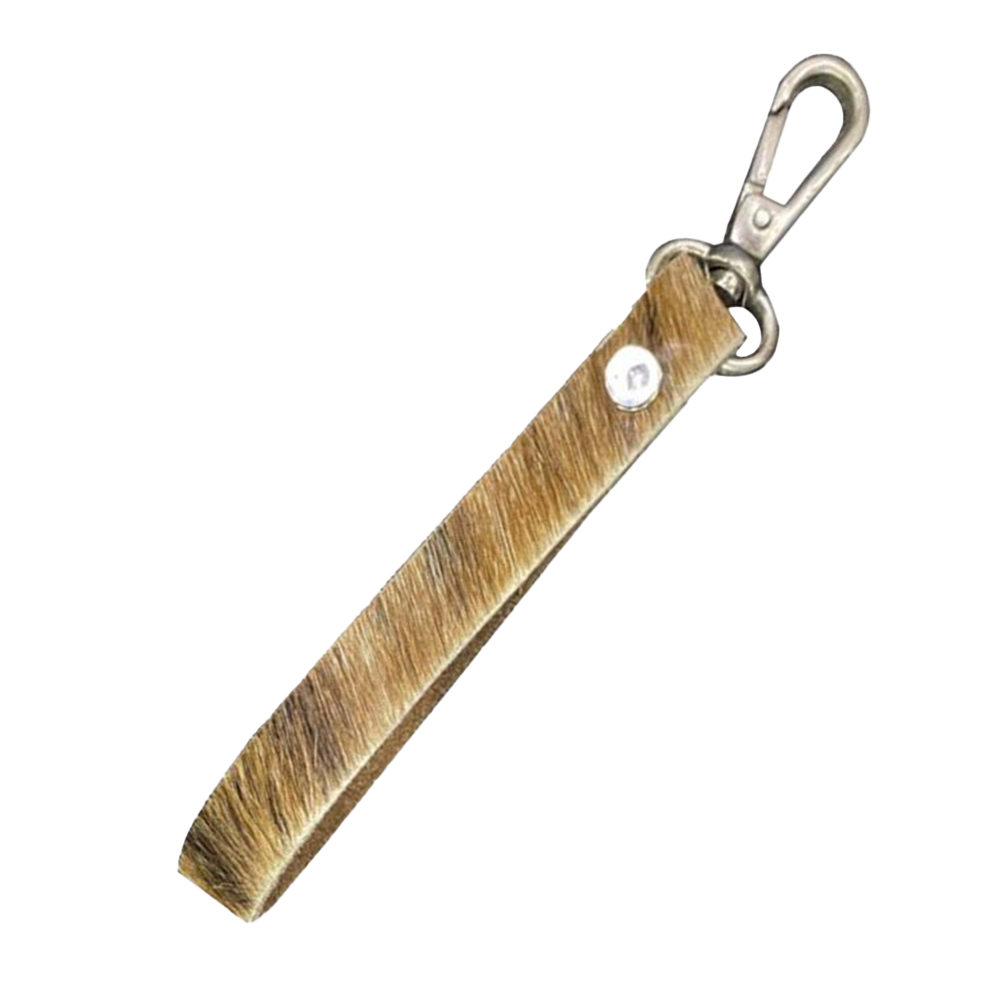 SHOWMAN HAIR ON COWHIDE WRISTLET LOOP (CLIP LLAVERO) (CAFE)