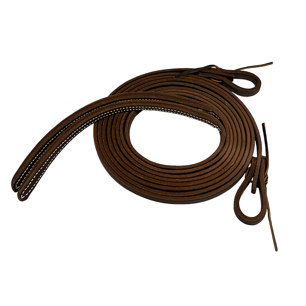 SHOWMAN 1/2"x 8OILED HARNESS LEATHER SPLIT REINS W WEIGHTED ENDS (RIENDAS TERMINACIONES PESADAS)