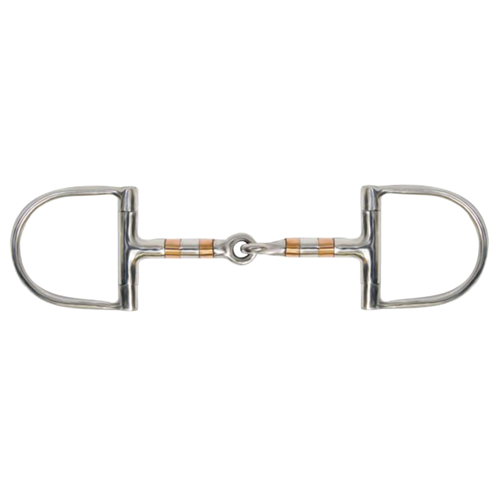 SHOWMAN BOCADO DE CARRERAS DE ACERO INOXIDABLE CON ANILLA EN D Y CARREILLAS DE 7,6 cm. BOCA ROTA DE 12,7 cm DE ACERO INOXIDABLE/COBRE