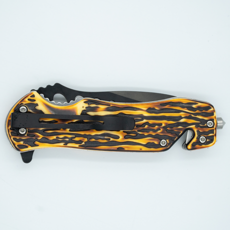 SHOWMAN NAVAJA TACTICA DE 8.5" CON RESORTE ROMPEVIDRIOS Y MANGO DE ASTA DE CIERVO