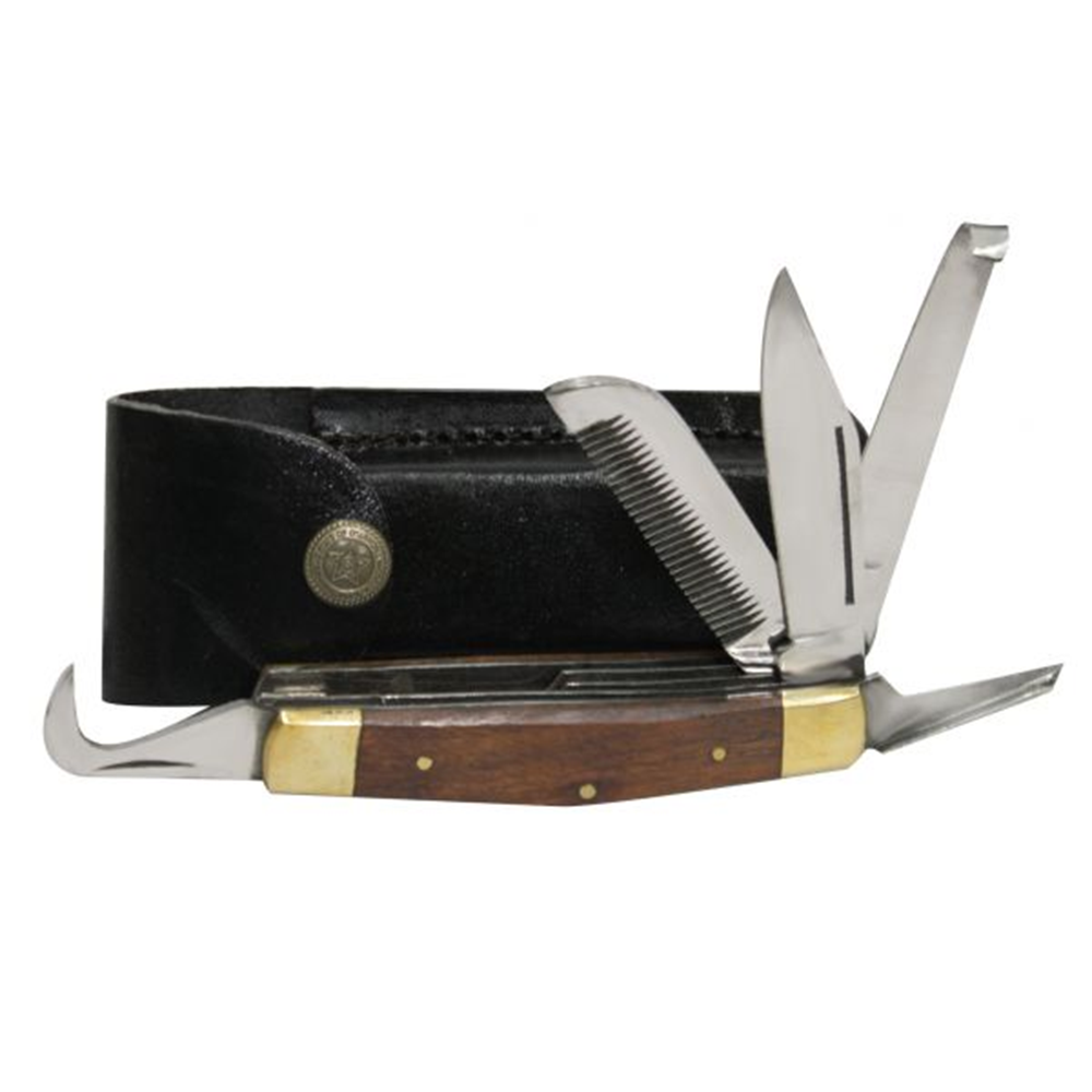 SHOWMAN CUCHILLO DE 5 HOJAS CON FUNDA DE CUERO