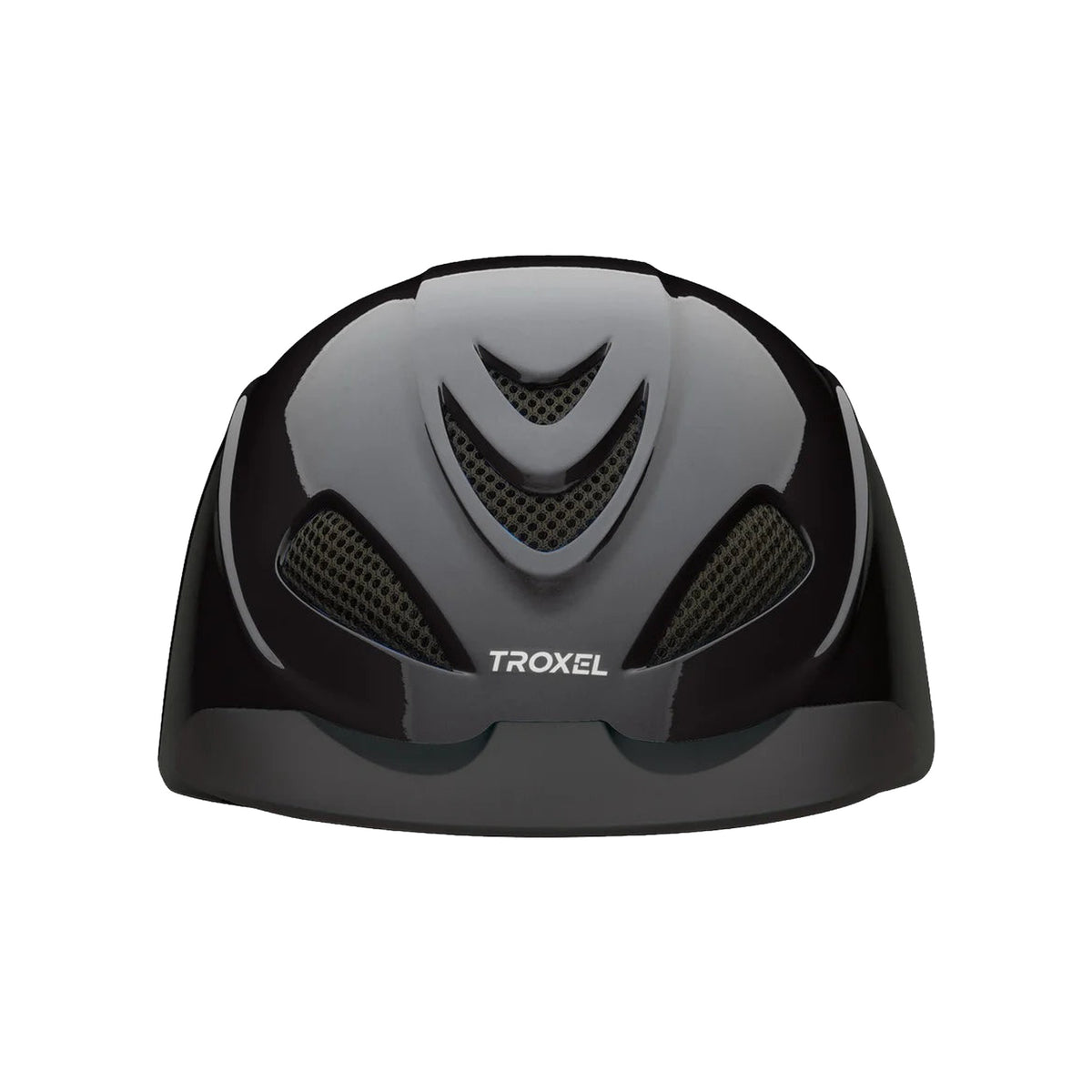 Casco de equitación Troxel Liberty negro liso, vista frontal con las ventilas