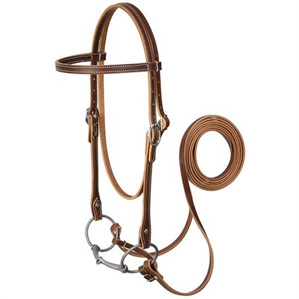 WEAVER BRIDA FRONTALERA (BROWBAND) Y RIENDAS CON HEBILLAS DE DOBLE CARRILLERA Y FILETE ESTILO CHICAGO EN PIEL HARNESS 5/8