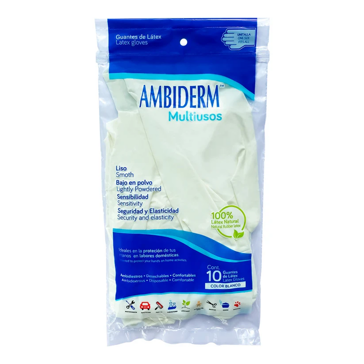 GUANTE AMBIDERM LATEX BLANCO CON 10 PIEZAS