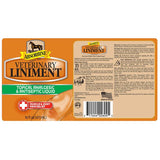 Empaque del Linimento Veterinario Absorbine con composición y modo de empleo