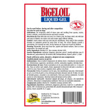 Panel posterior de la etiqueta de Bigeloil Liquid Gel con composición y modo de empleo