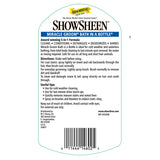 Panel posterior de la etiqueta de ShowSheen Miracle Groom con modo de empleo