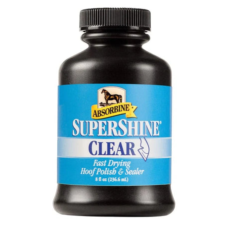 Frasco de SuperShine Clear de Absorbine, versión transparente para cascos blancos y rayados