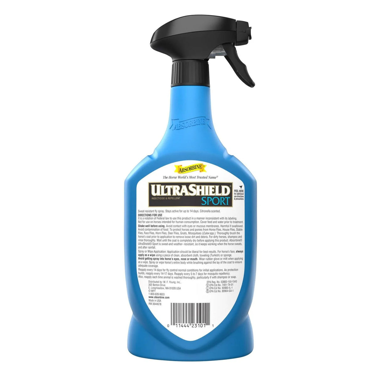 Botella de UltraShield Sport de Absorbine vista desde otro ángulo
