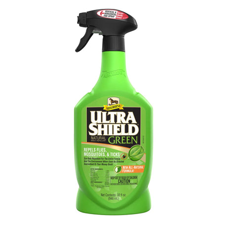 Botella verde con atomizador de UltraShield Green de Absorbine, repelente natural para caballos