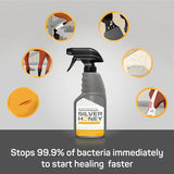 Silver Honey detiene el 99.9 % de las bacterias de forma inmediata para acelerar la cicatrización