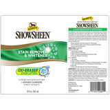 Etiqueta de ShowSheen Stain Remover and Whitener con composición y modo de empleo