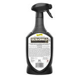 Panel posterior de la etiqueta de UltraShield EX de Absorbine con modo de empleo y precauciones