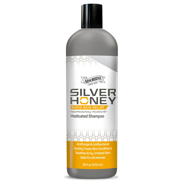 Botella de Silver Honey Rapid Skin Relief Shampoo Medicado de Absorbine de 16 onzas