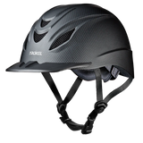 Casco de equitación Troxel Intrepid acabado Carbón, vista lateral con barboquejo