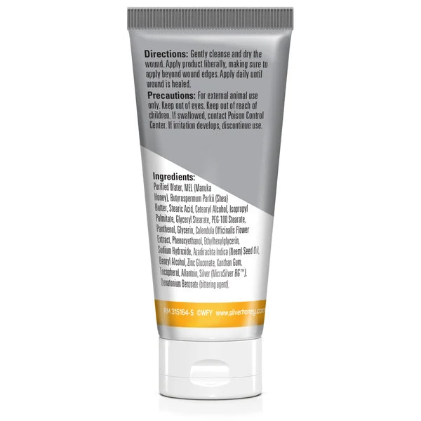 Tubo de ungüento Silver Honey de Absorbine visto desde otro ángulo