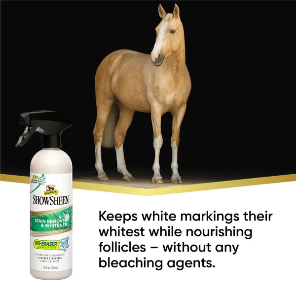 Caballo de pelaje claro, ShowSheen mantiene los blancos más blancos y nutre el folículo sin agentes blanqueadores