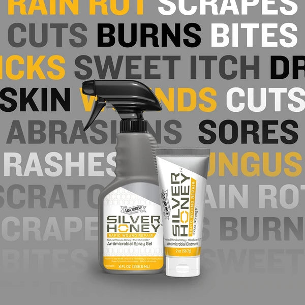 Afecciones que trata Silver Honey: cortadas, raspones, quemaduras, picaduras, comezón dulce, erupciones, llagas y dermatofilosis