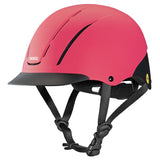 Casco de equitación Troxel Spirit MIPS rosa fucsia, vista lateral con barboquejo