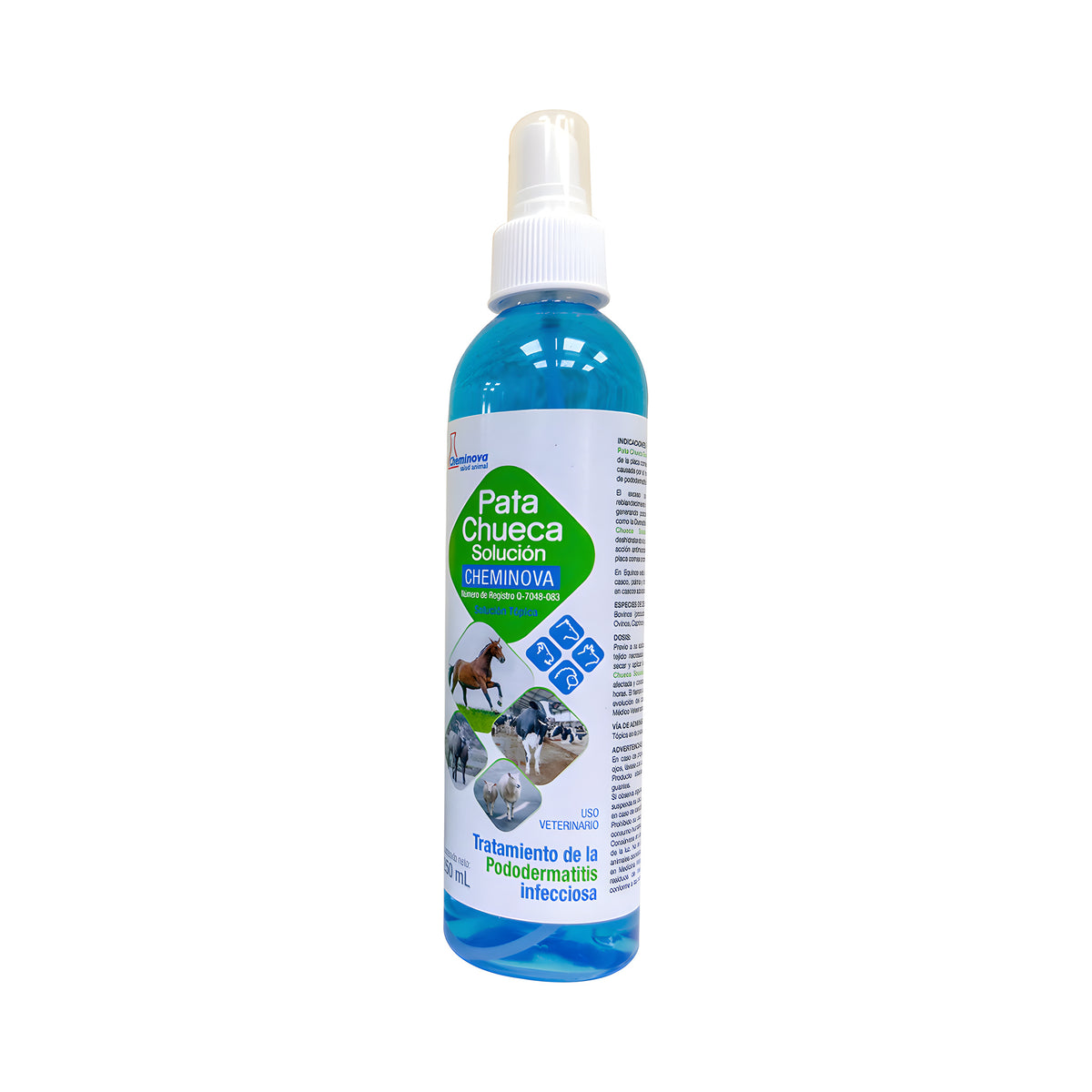Frasco con atomizador de 250 mL de Pata Chueca Solución de Cheminova, sulfato cúprico para pododermatitis infecciosa