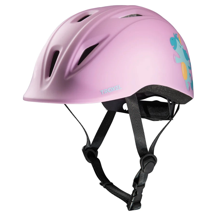 Casco de equitación Troxel Youngster lila, vista lateral con barboquejo