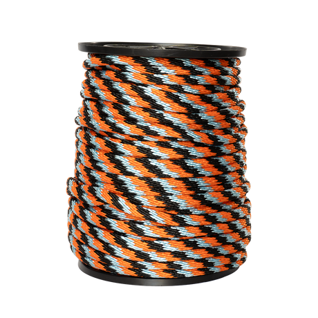 Carrete de 10 kg de cuerda Derby ST 5/8" Conatex color naranja, negro y aqua
